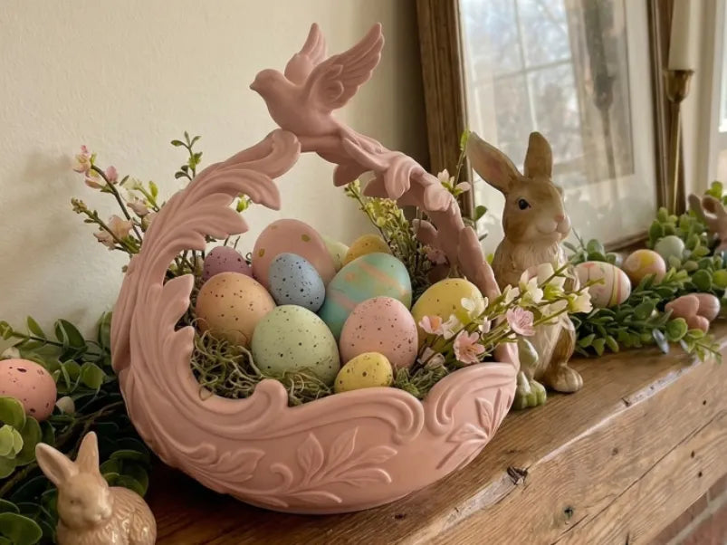 Décor de Panier d'Oiseaux de Pâques – Centre de Table Œufs de Printemps - Fêtes Print