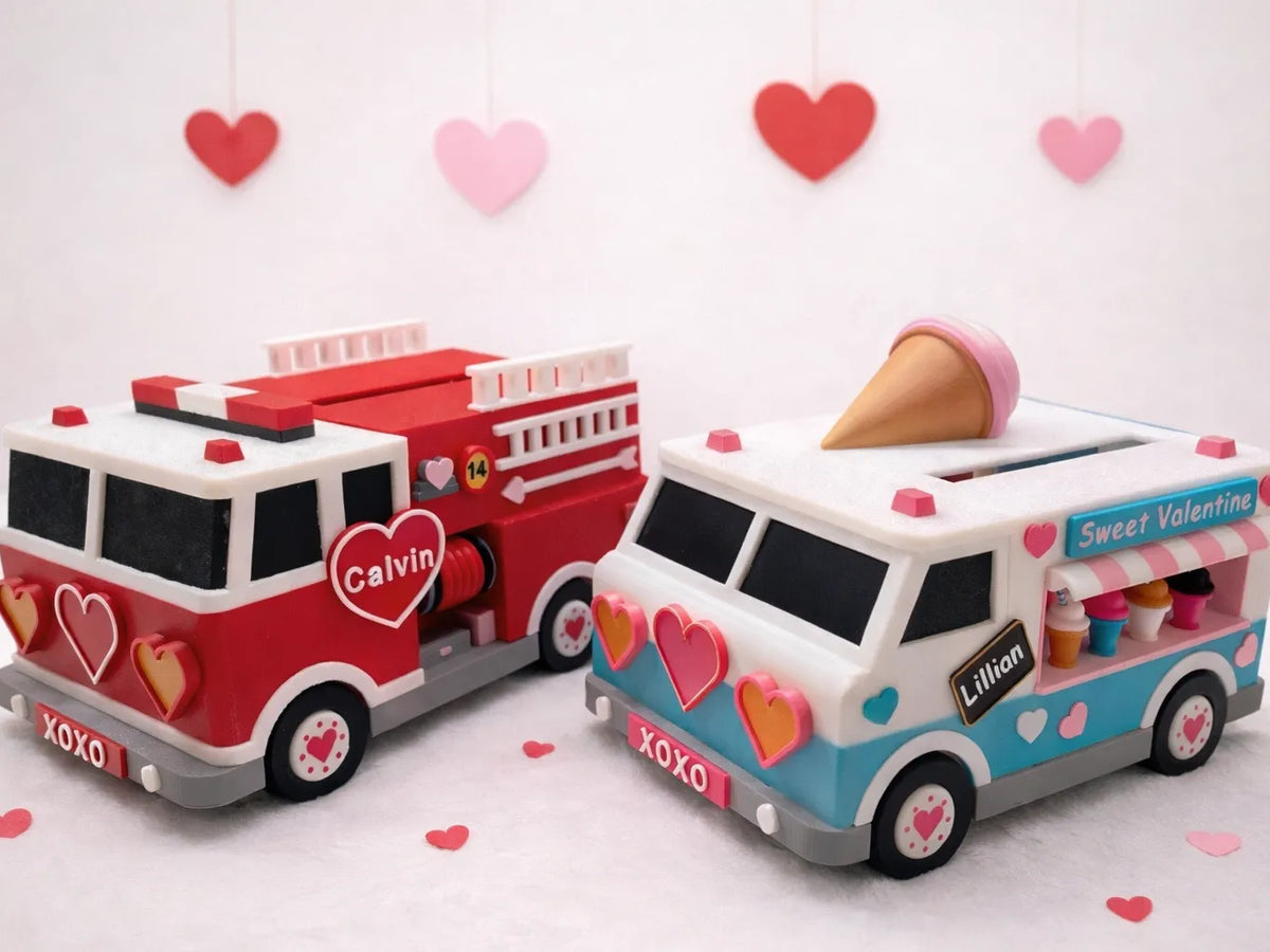 Boîte de Saint-Valentin - Camion de pompiers et camion de glaces - Maquette Print