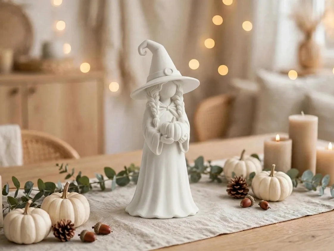 Figurine de Sorcière Hygge tenant une Citrouille - Figurine Print