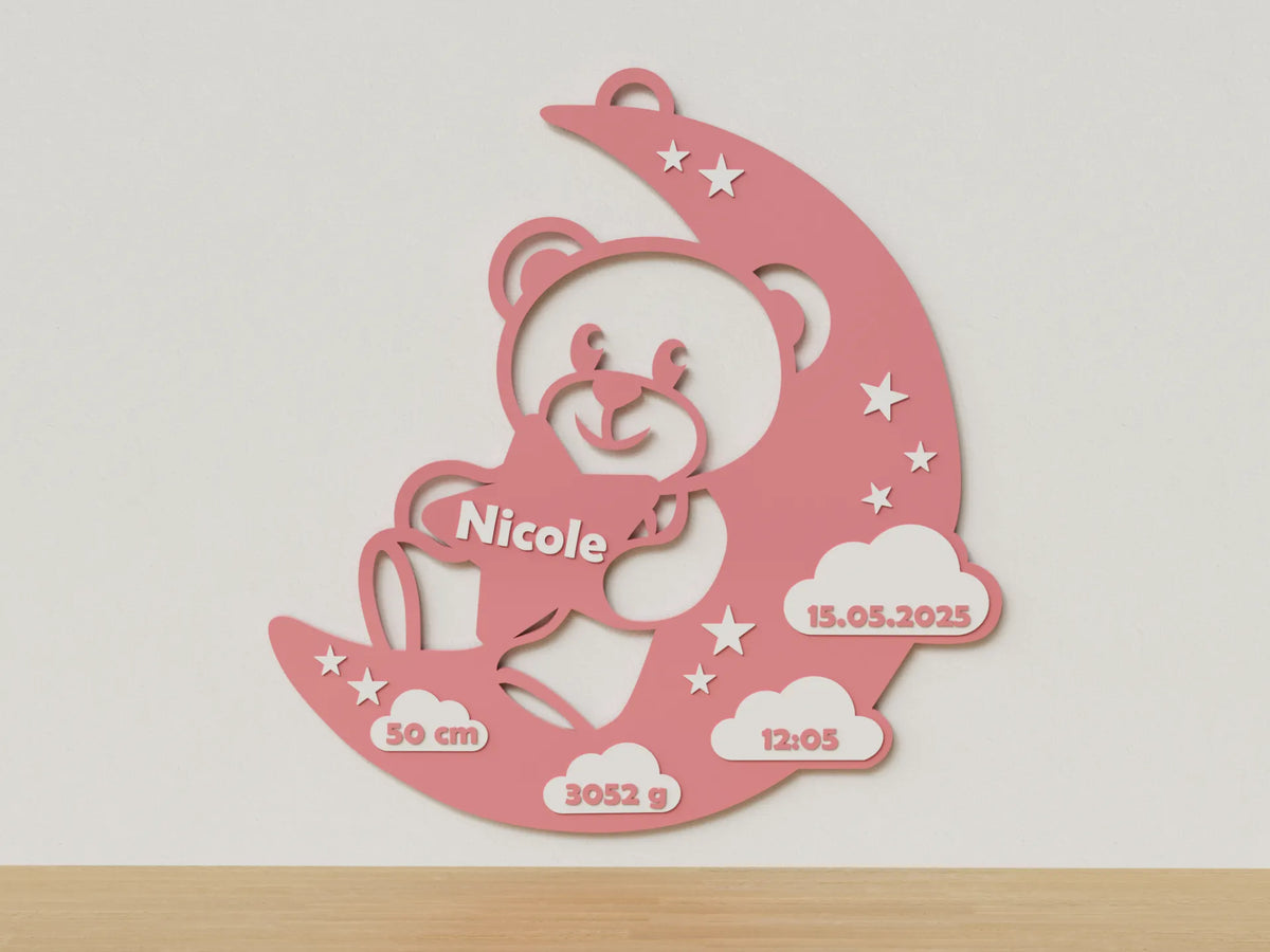Carte ourson nouveau-né avec les détails de l'enfant - Bébé Print
