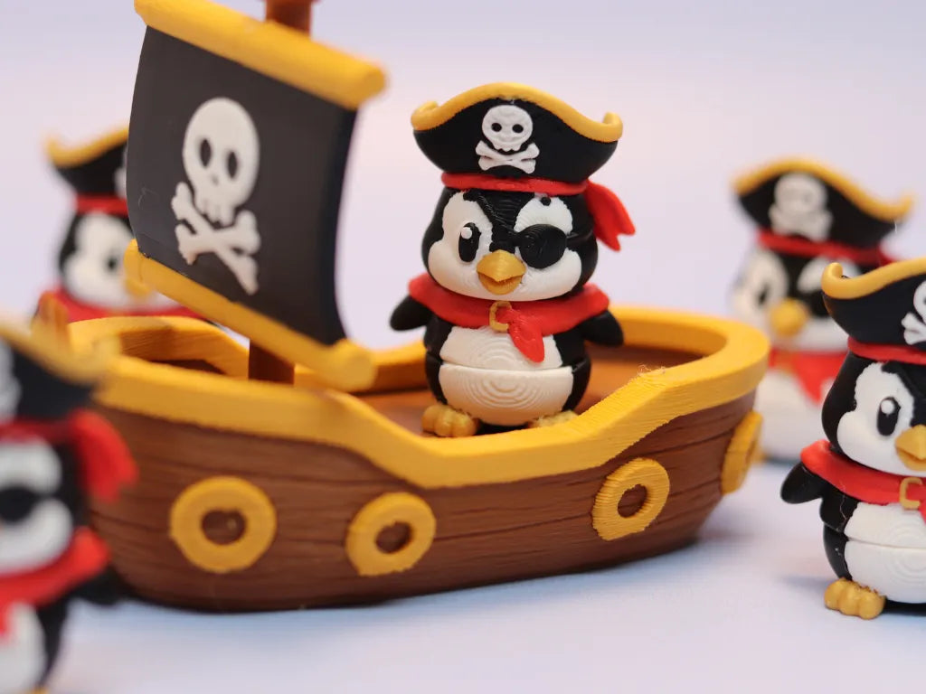 Pingouin Pirate Articulé avec Navire - Maquette Print