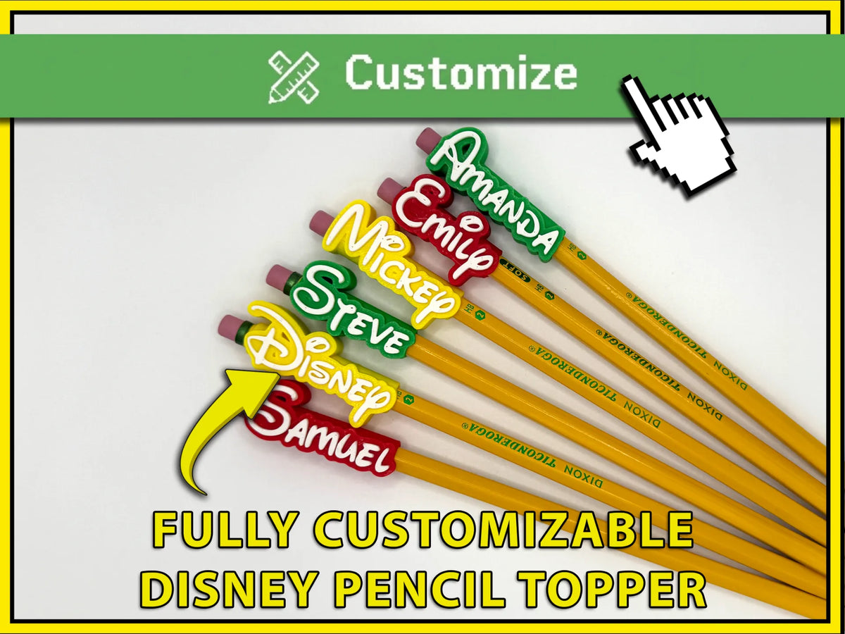 Embout de crayon entièrement personnalisable avec police de style Disney - Cadeau Print