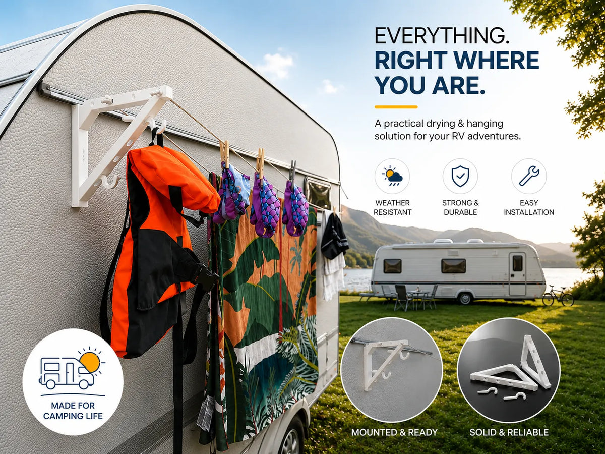 Support de corde à linge pour caravanes et camping-cars pour rails d'auvent - Outdoor Print