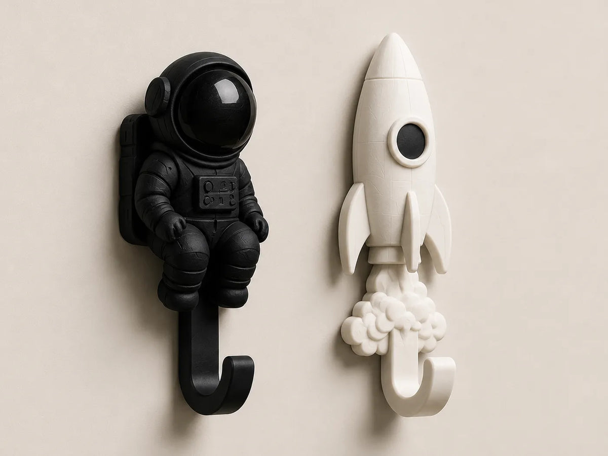 Ensemble de patères murales spatiales Astronaute + Fusée - Science Print