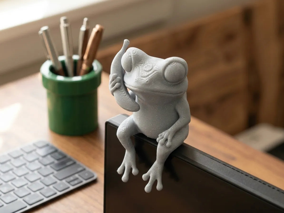 Grenouille avec téléphone banane compagnon de moniteur - Figurine Print