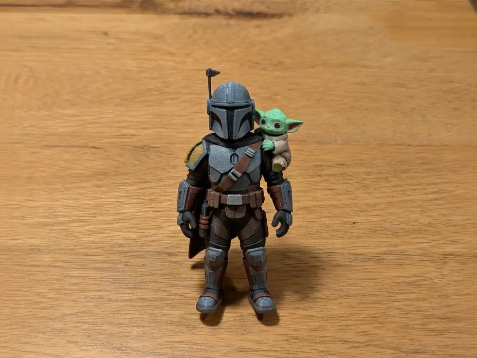 Mandalorian et Grogu sur le dos Figurine - Geek Print