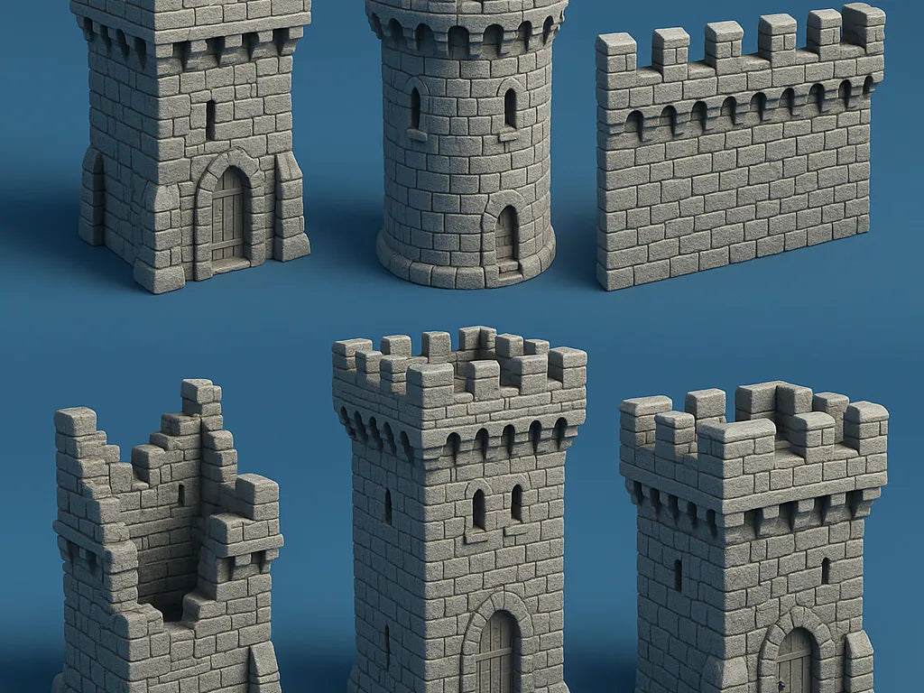 Ensemble de Tours et Murs de Château Médiéval - Maquette Print