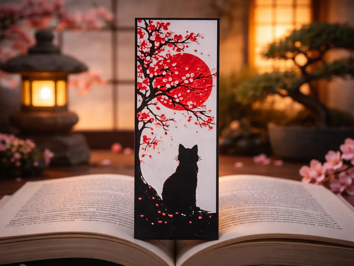 Cadeau de Saint-Valentin : Chat de la Lune Sakura - Marque-page - Cadeau Print