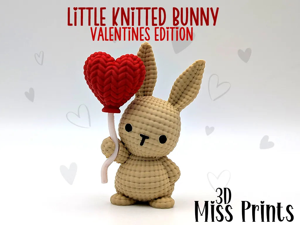 Petit Lapin Tricoté avec un Ballon Cœur - Fêtes Print