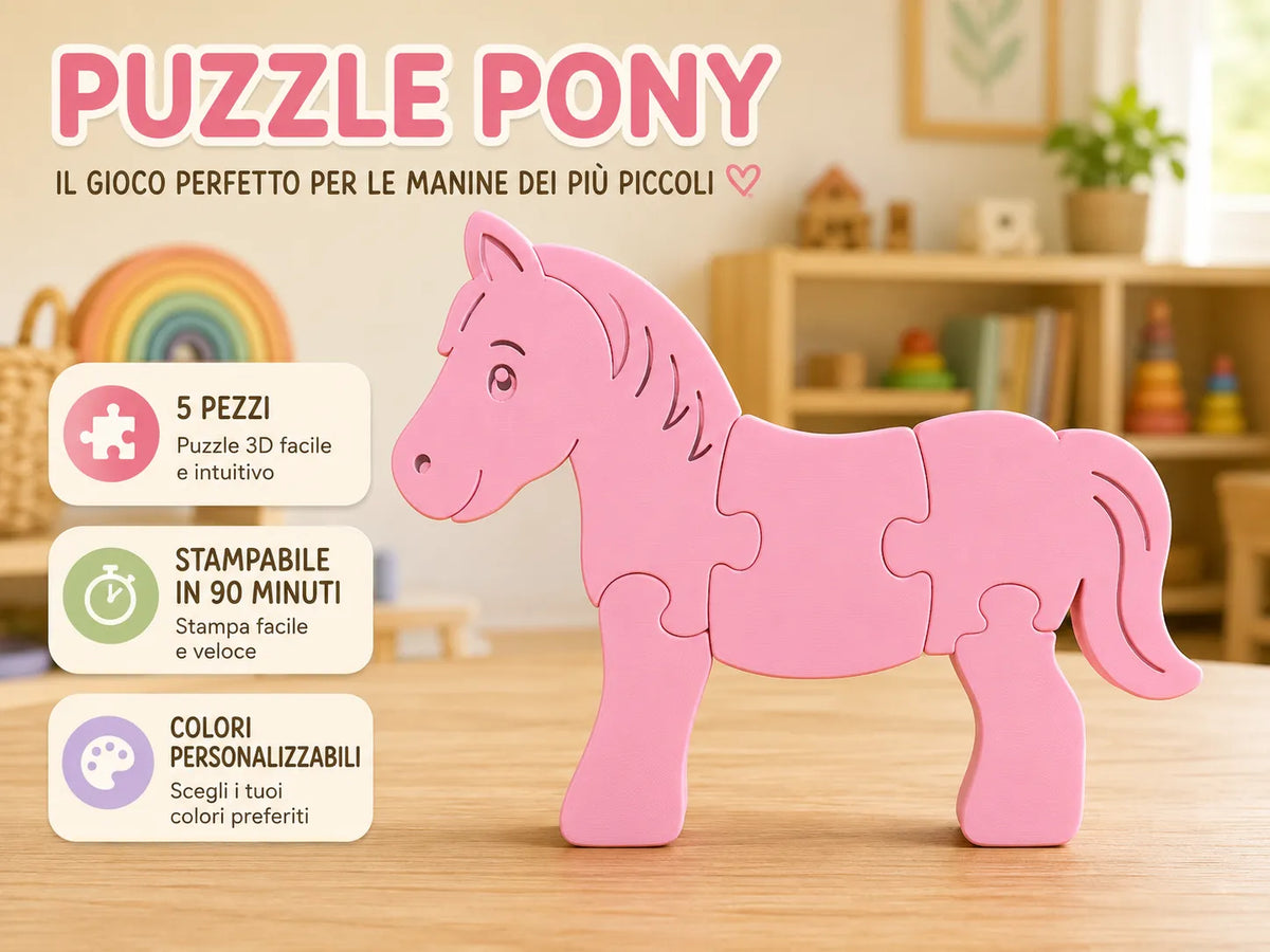 Pony Puzzle 3D – Montessori Facile pour Enfants - Bébé Print