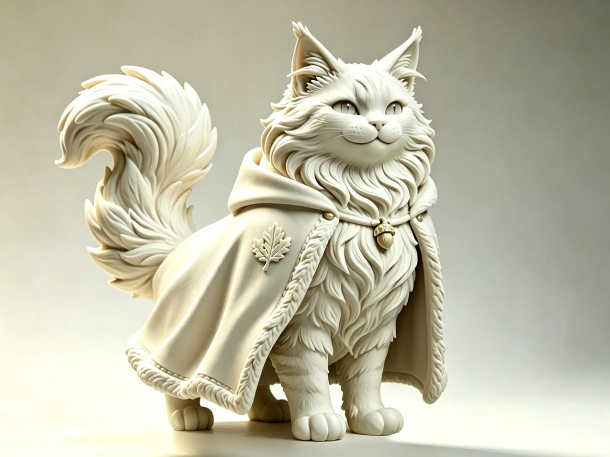 Figurine de Chat Maine Coon à Manteau de Reine Ultra-Détaillée - Figurine Print