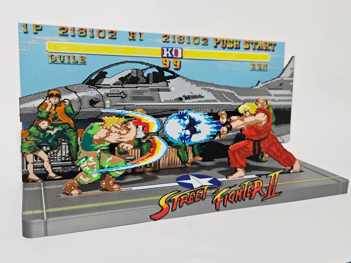 Scène de Guile Street Fighter 2 Diorama Pixel Art - Geek Print