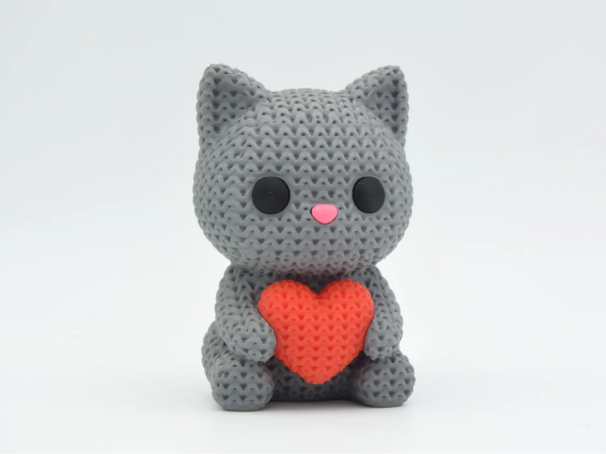 Chat Tricoté Avec Cœur - Saint-Valentin - Figurine Print