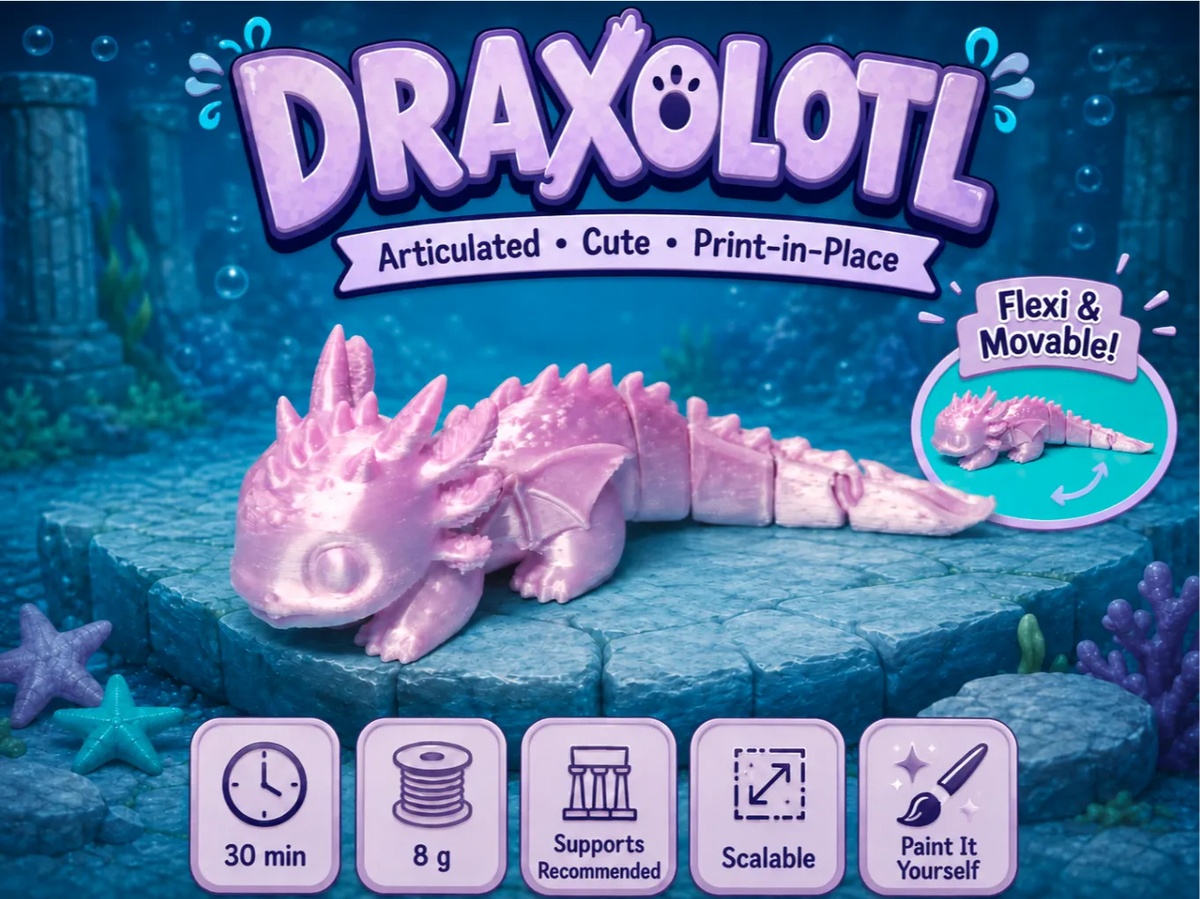 Draxolotl Jouet Flexible Mignon Dragon + Axolotl Hybride - Figurine Print