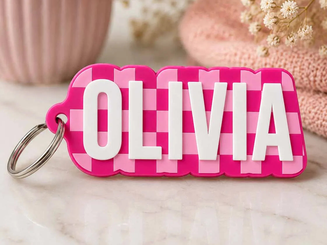 Étiquette de nom à carreaux - Olivia - Voyage Print