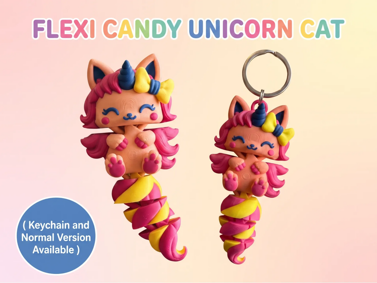 Chat Licorne Bonbon Flexi – Jouet Fidget Articulé - Figurine Print