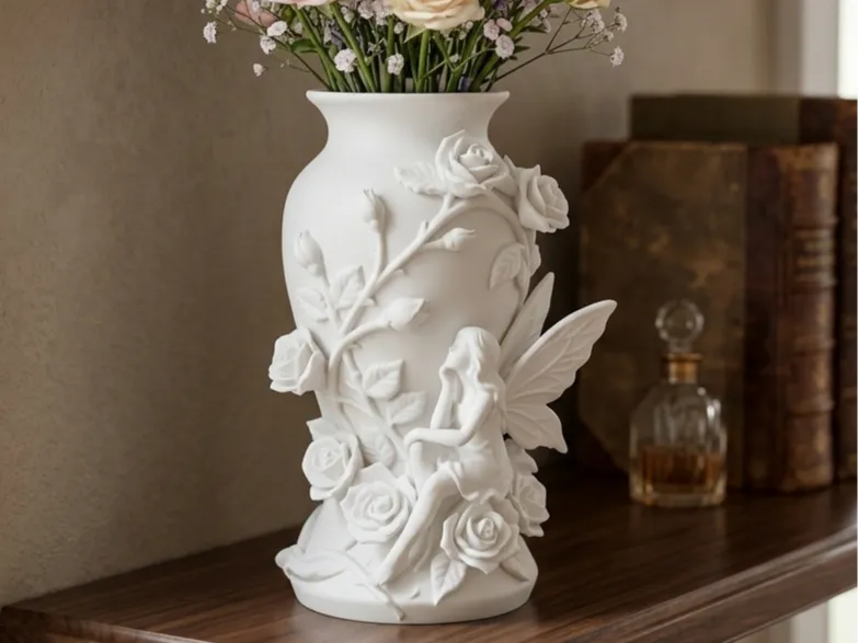 Vase Enchanté avec Fée et Roses - Maison Print