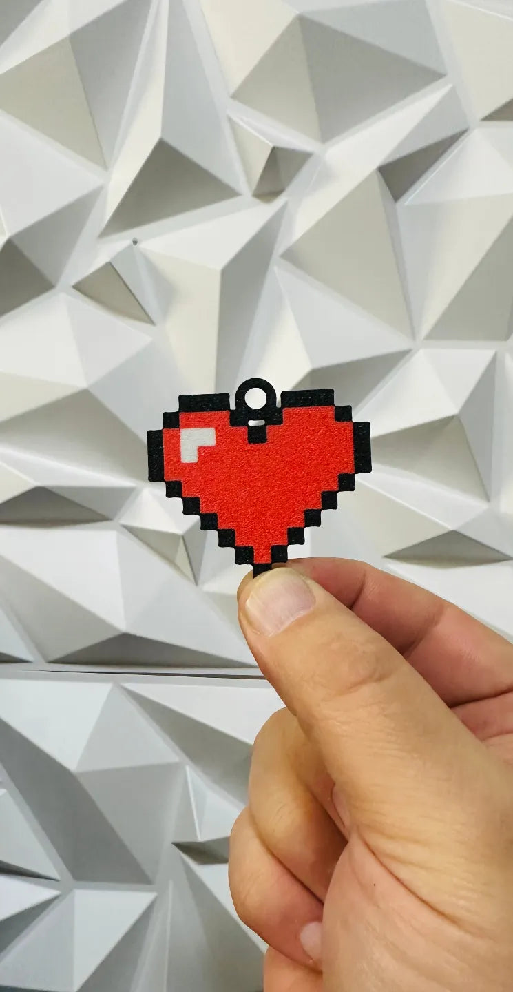 Ornement ou porte-clés 8 bits en forme de cœur - Geek Print
