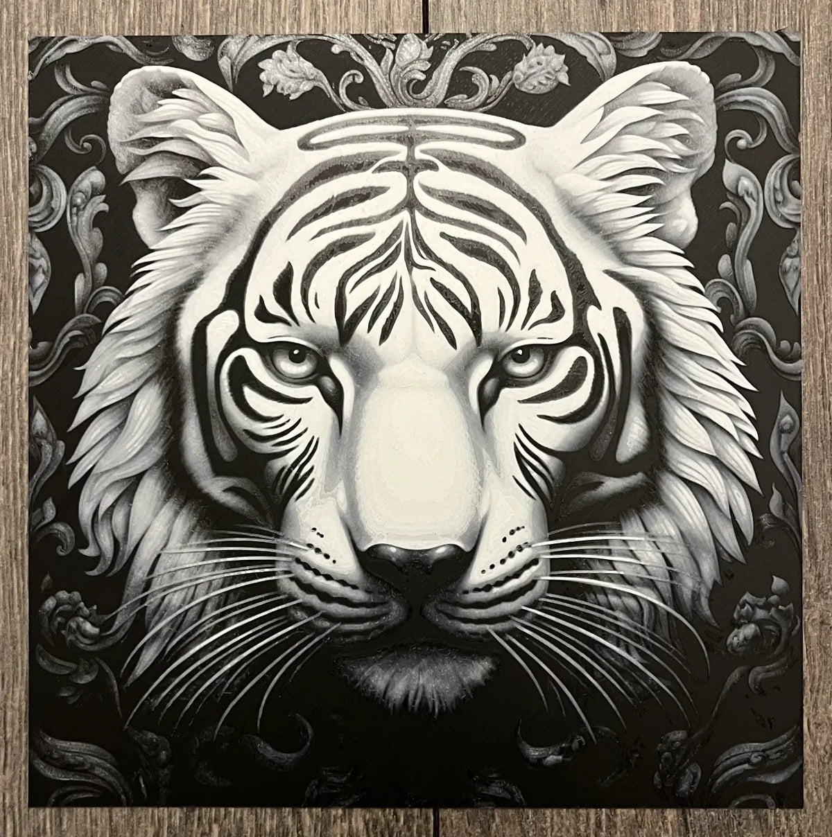 Op-Art Tigre Blanc (Peinture au Filament) - Art Print