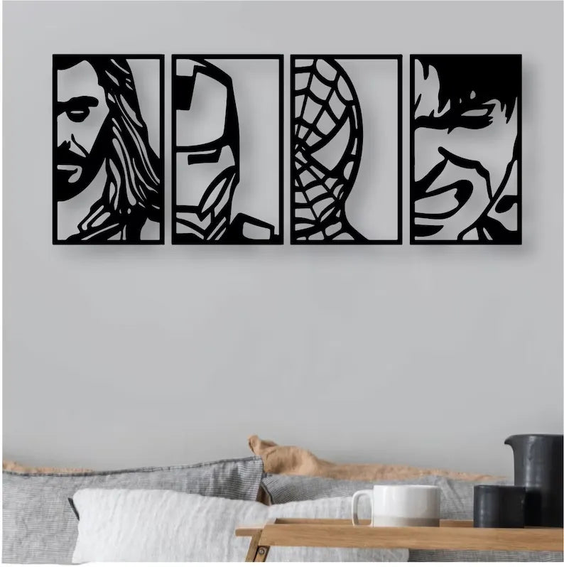 Décoration murale Marvel Line Hulk, Spiderman, Iron Man, Thor - Geek Print