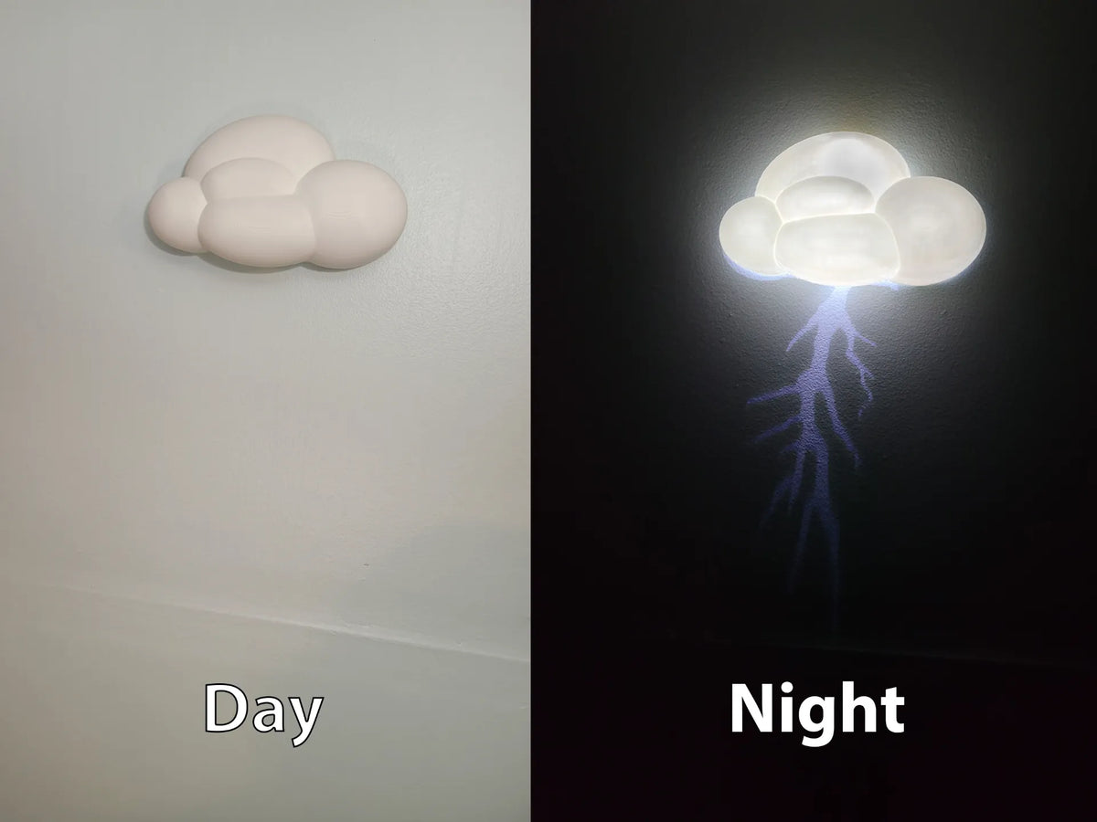 Rêves d'orage : Lampe nuageuse nocturne avec éclair - Lumière Print