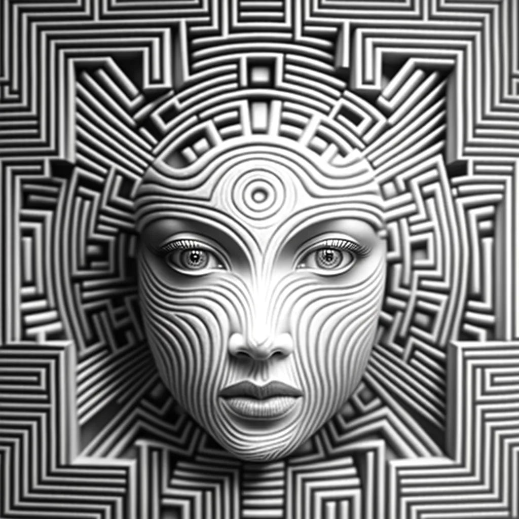 Hueforge Noir et Blanc Mandala Rayures Femme - Art Print