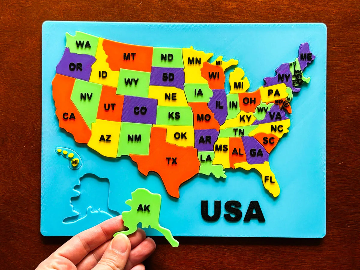 Carte de puzzle des États-Unis (éducative + adaptée aux enfants) - Bébé Print