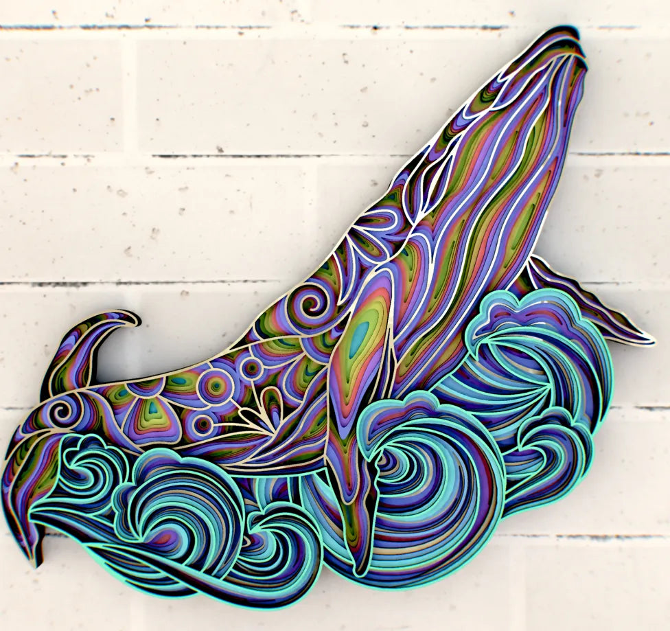 Modèle de Mandala de Baleine en 3D, Art Mural à Couches - Art Print
