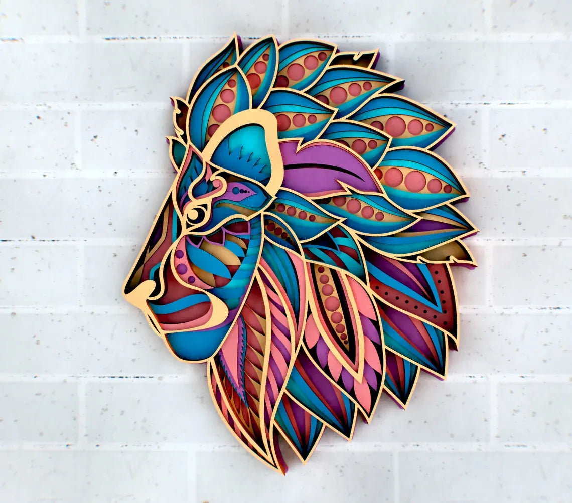 Lion Mandala 3D Art en Couches - Art Print