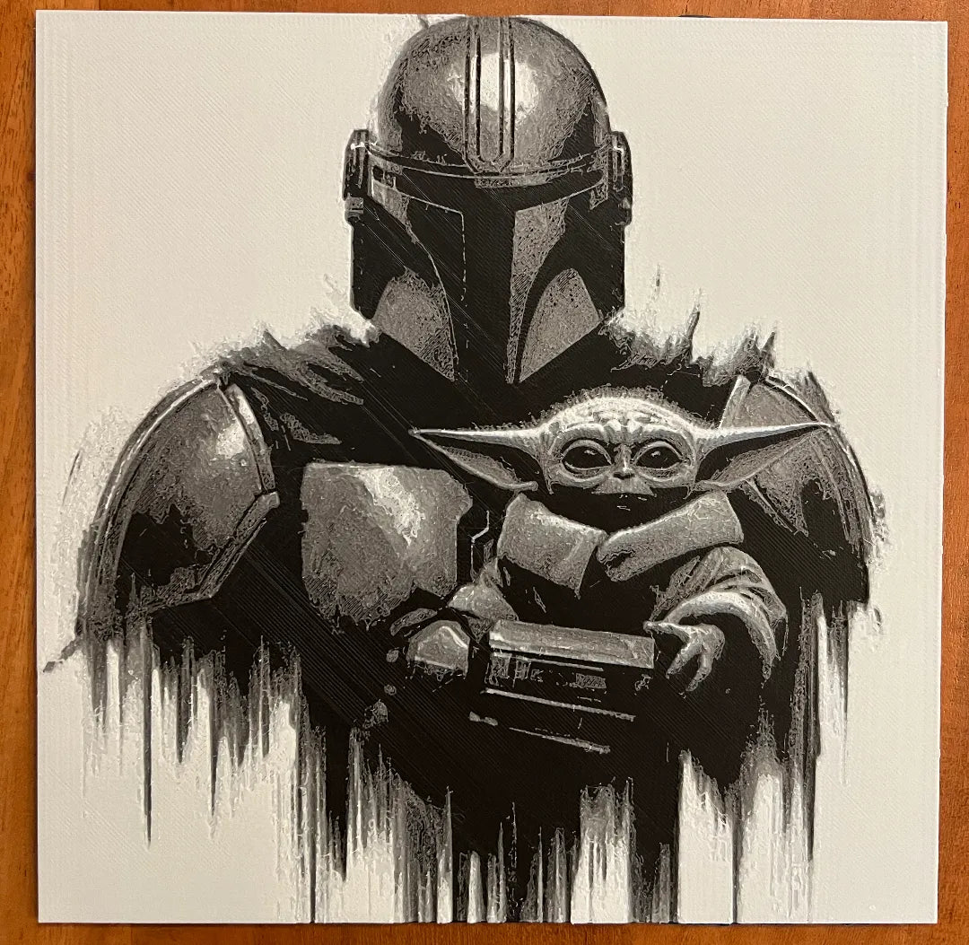 Le Mandalorien et Grogu en noir et blanc - Geek Print