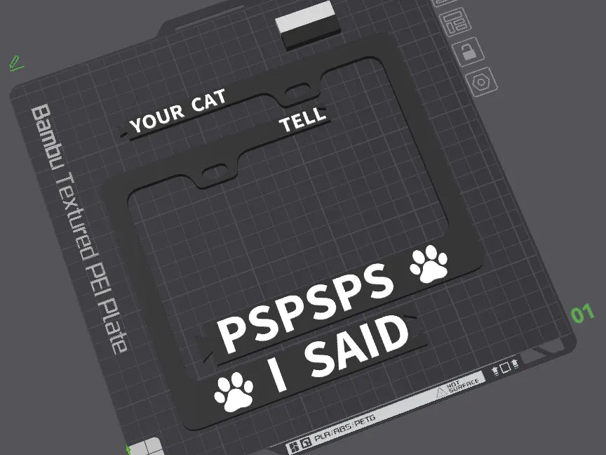 Cadre de plaque d'immatriculation pour chat - Auto Print