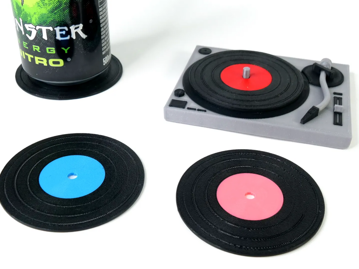 Plateau tournant avec sous-verres en forme de disque vinyle - Cuisine Print