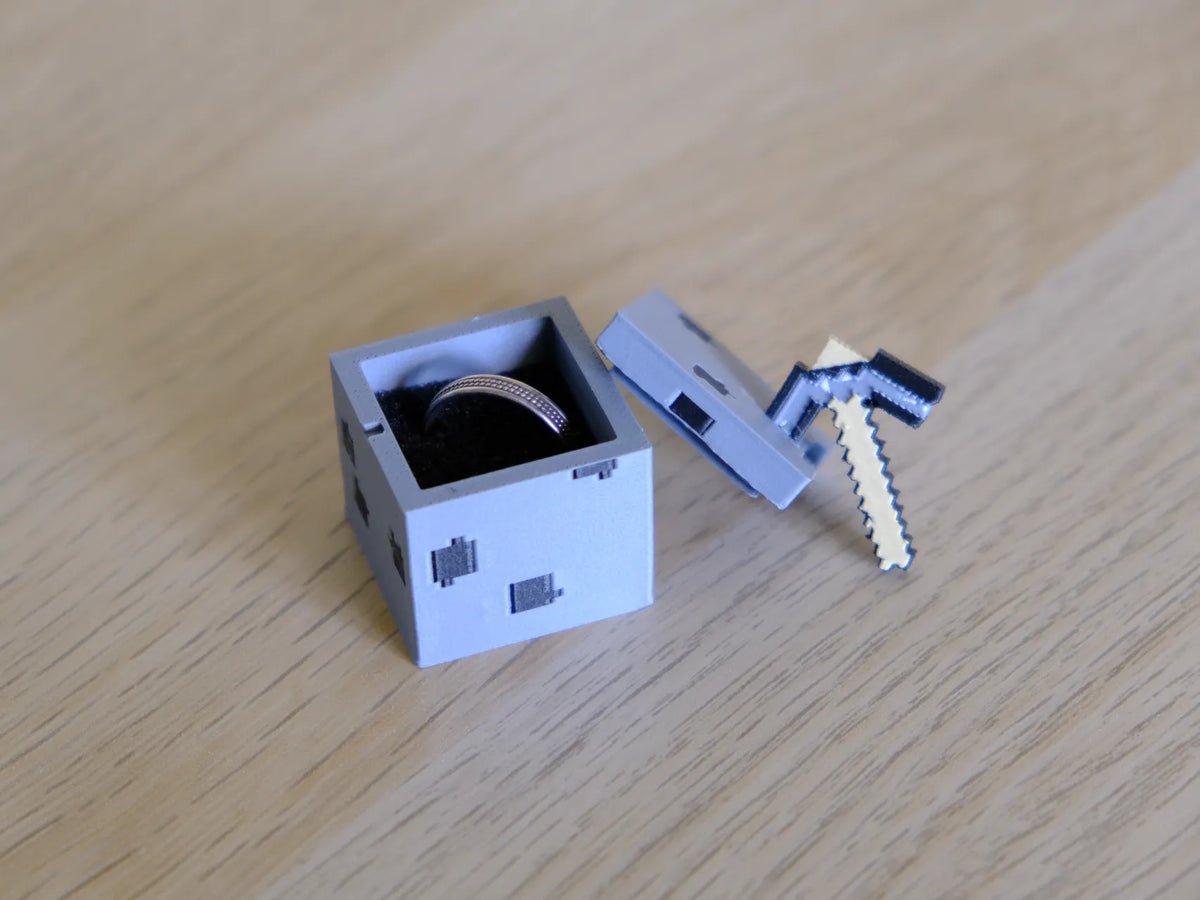 Bague de fiançailles en forme de coffre au trésor Minecraft - Bijoux Print