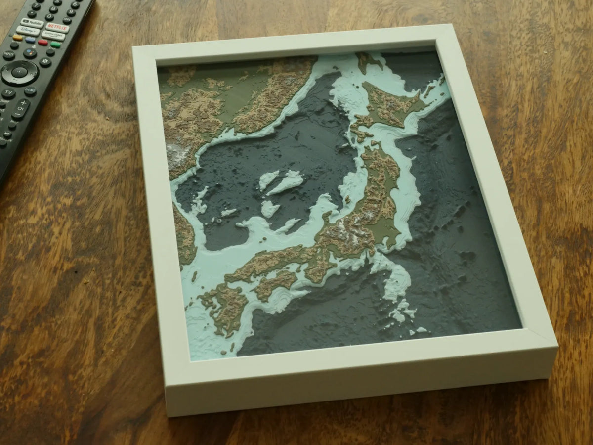 Carte topographique du Japon - avec bathymétrie - Science Print