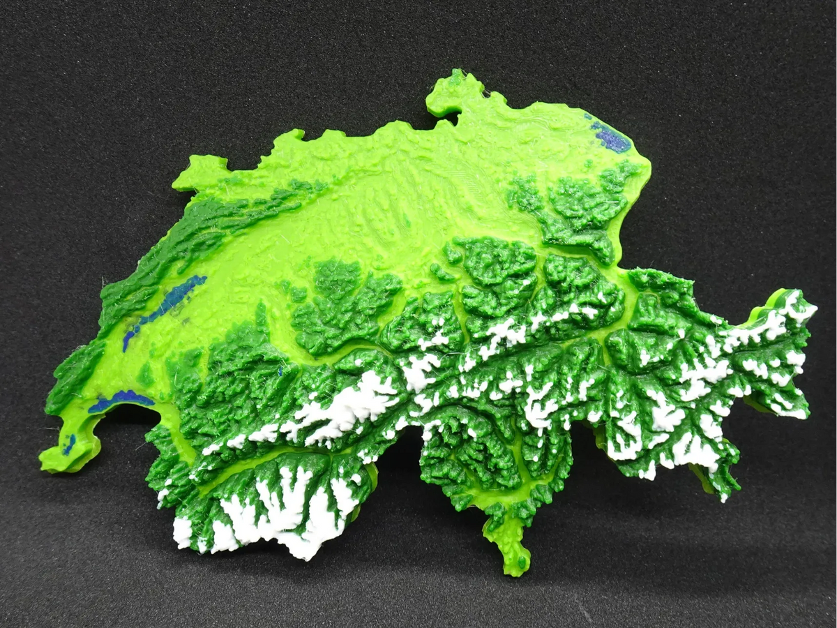 Carte en relief topographique 3D de la Suisse - Art Print