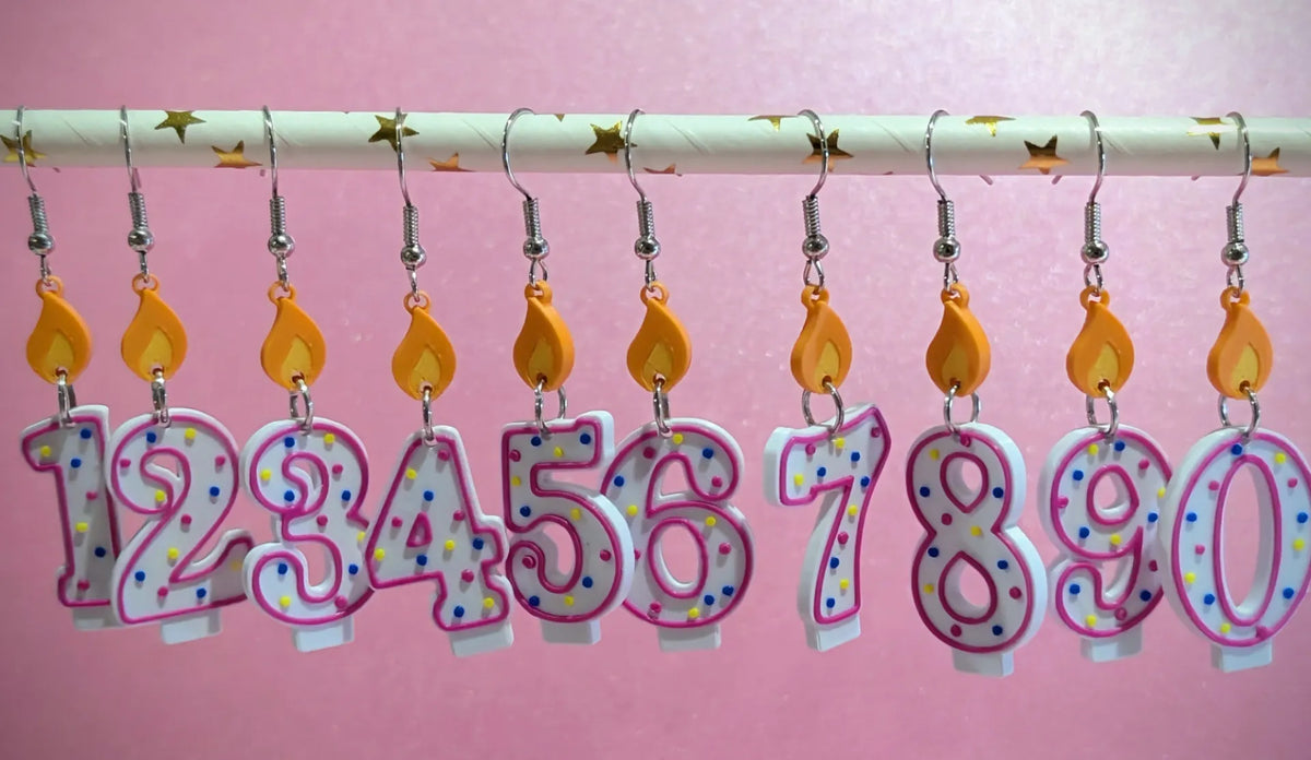 Boucles d'oreilles numéro de bougie d'anniversaire - Fêtes Print