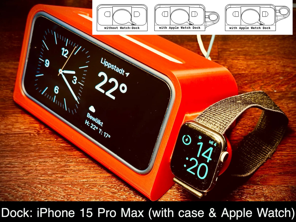 Support pour iPhone 15 Pro Max avec étui + Apple Watch - Bijoux Print