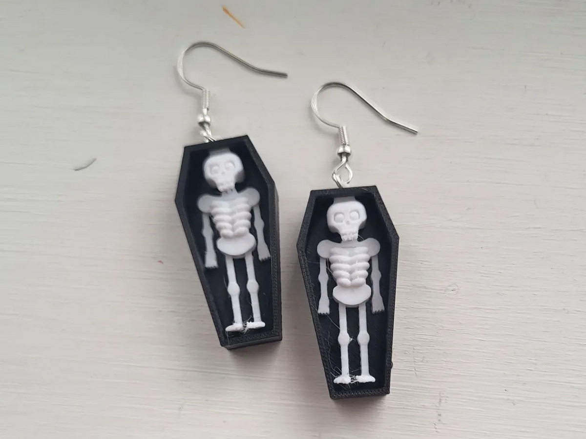 Boucle d'oreille squelette dans un cercueil - Bijoux Print