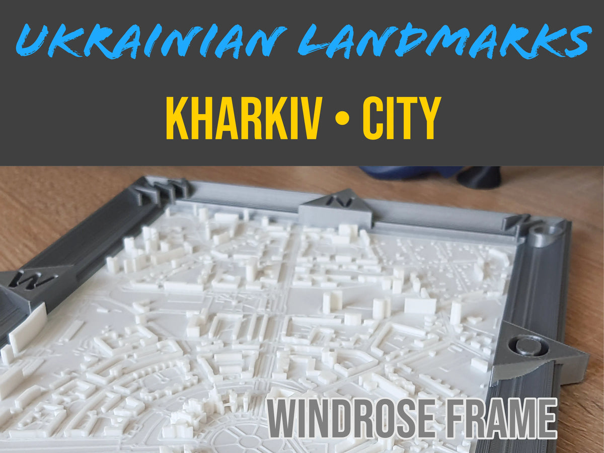 Cadre de rose des vents & Paysage 3D de la ville de Kharkiv - Art Print