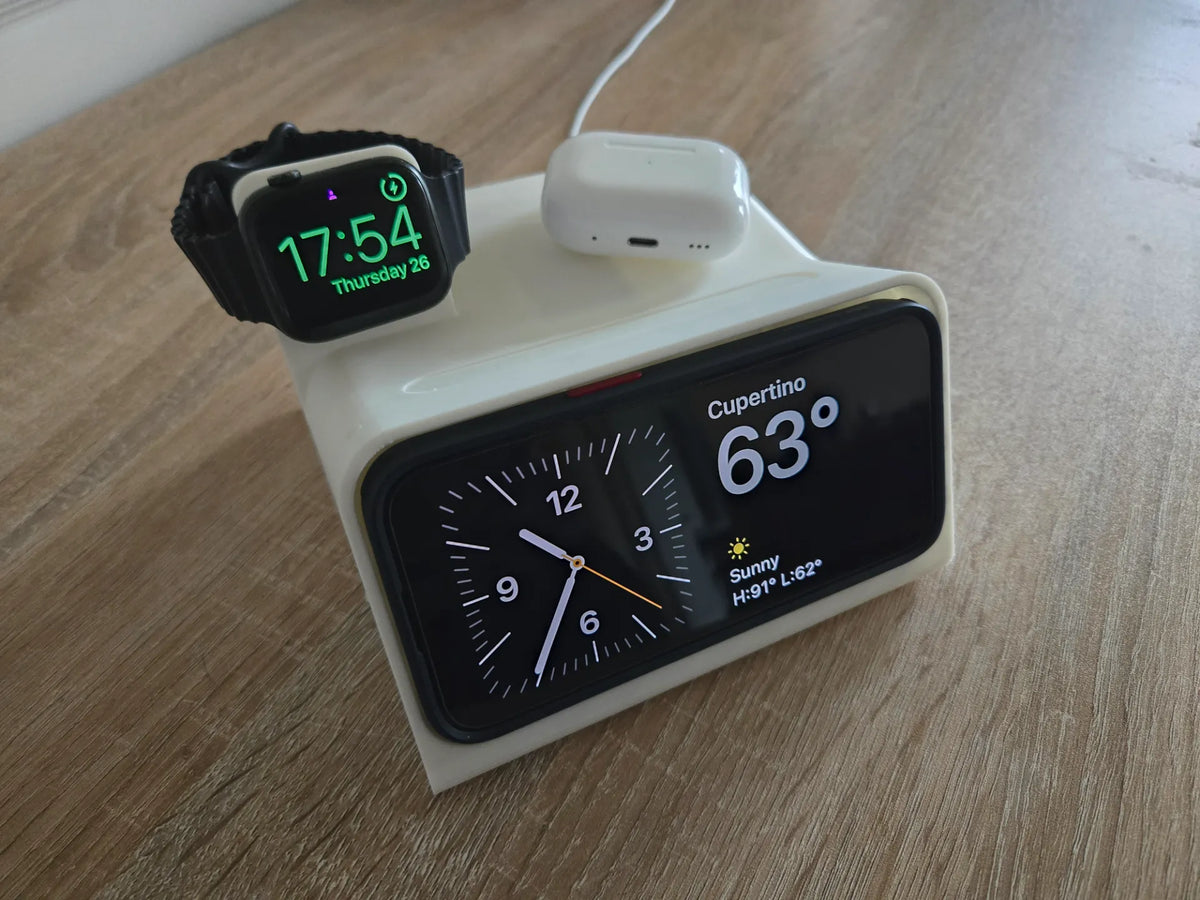 Station d'accueil iPhone en mode veille compatible avec les étuis + chargeur de montre - Bijoux Print