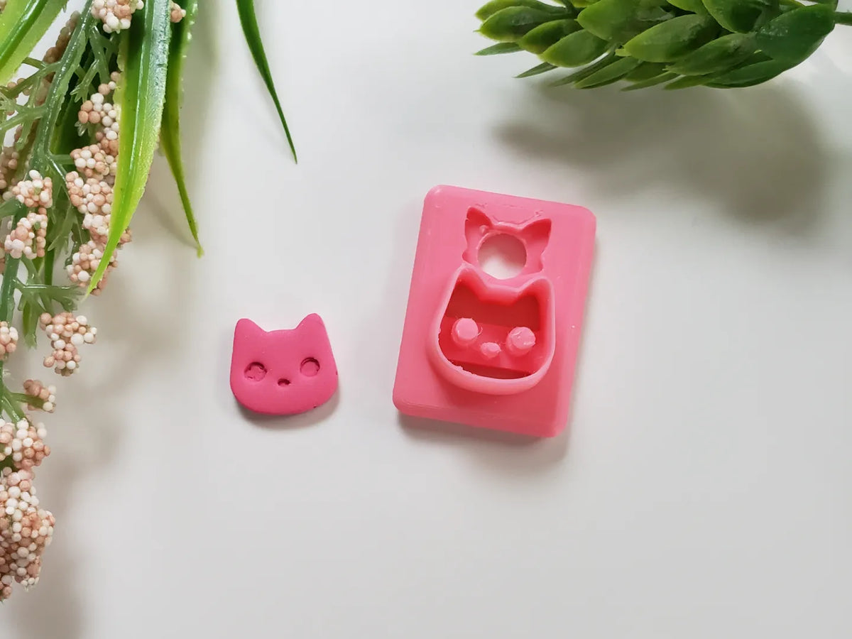 Découpeuse d'oreille pour boucles d'oreilles en pâte polymère visage de chat - Bijoux Print