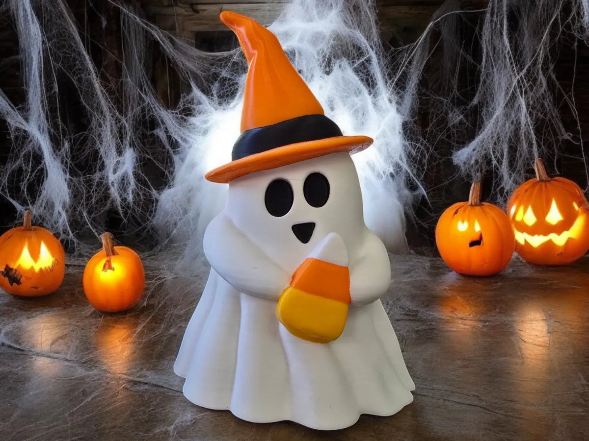 Fantôme mignon tenant du maïs sucré pour la décoration d'Halloween - Geek Print