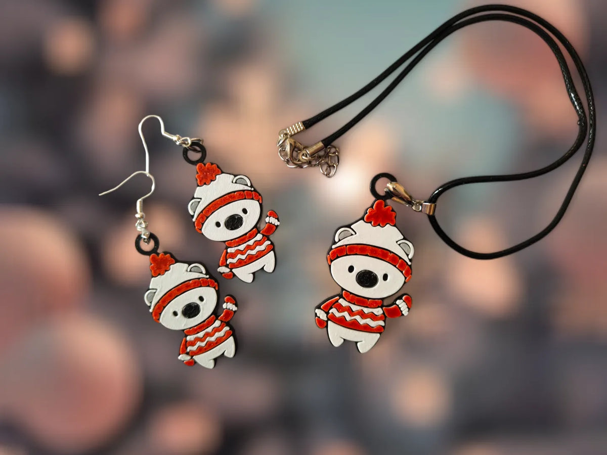 Adorable ours polaire - Boucles d'oreilles et collier - Geek Print