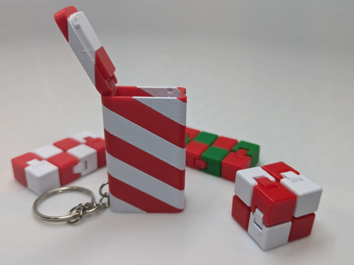 Cube infini anti-stress en forme de canne à sucre et étui pour porte-clés - Jeux Print