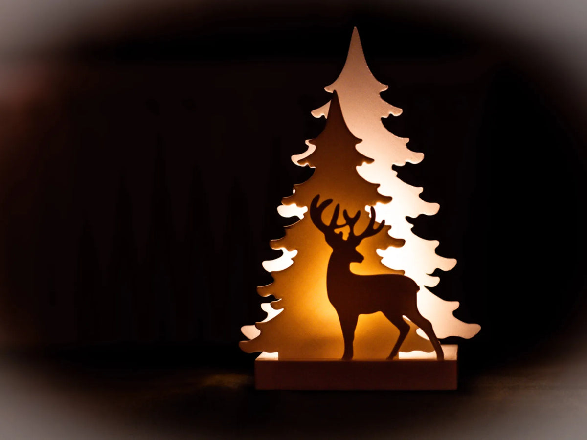 Silhouette de cerf de Noël porte-bougie LED - Cadeau Print