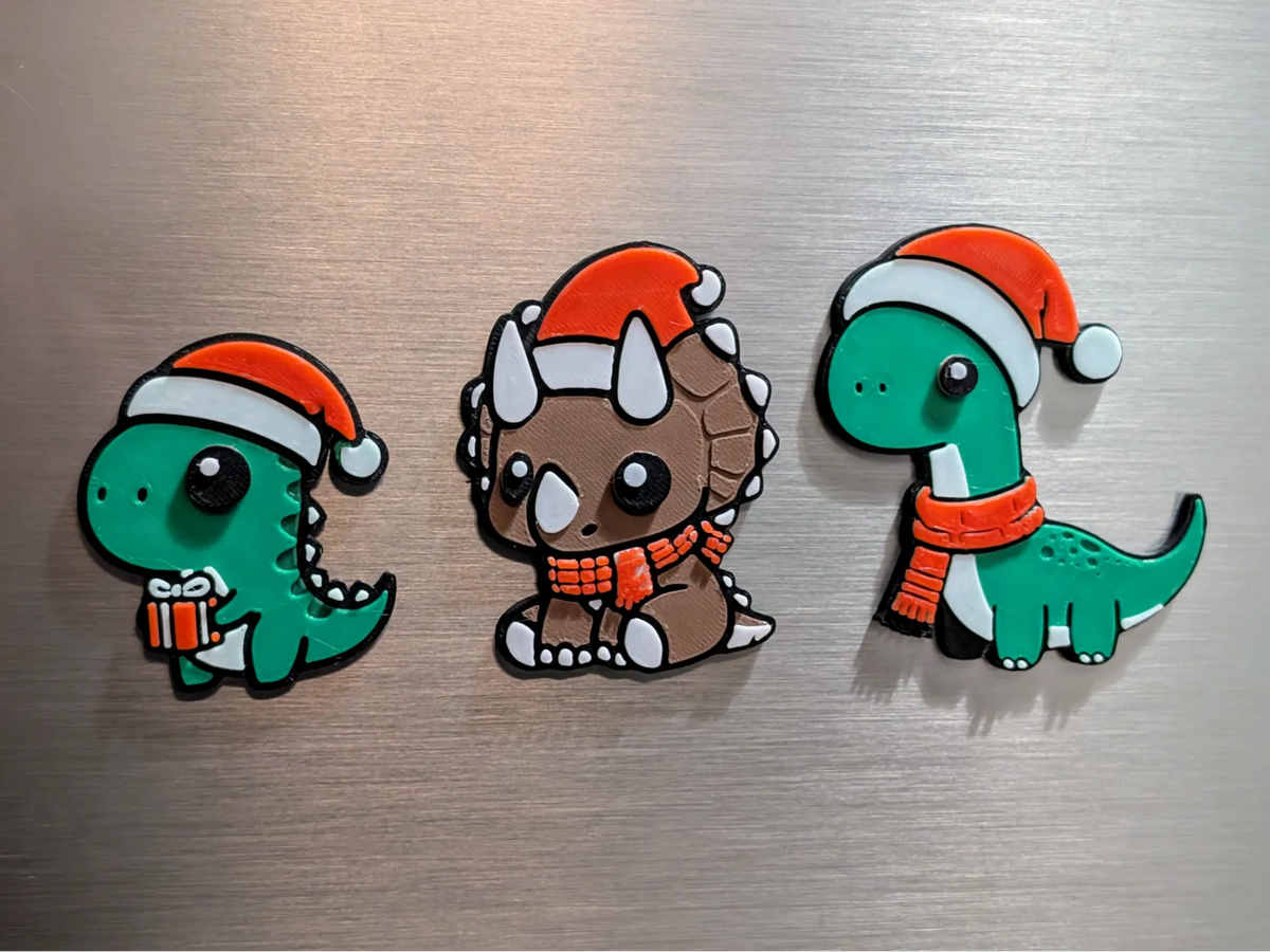 Adorables aimants de dinosaure de Noël — superposés et en relief - Maquette Print