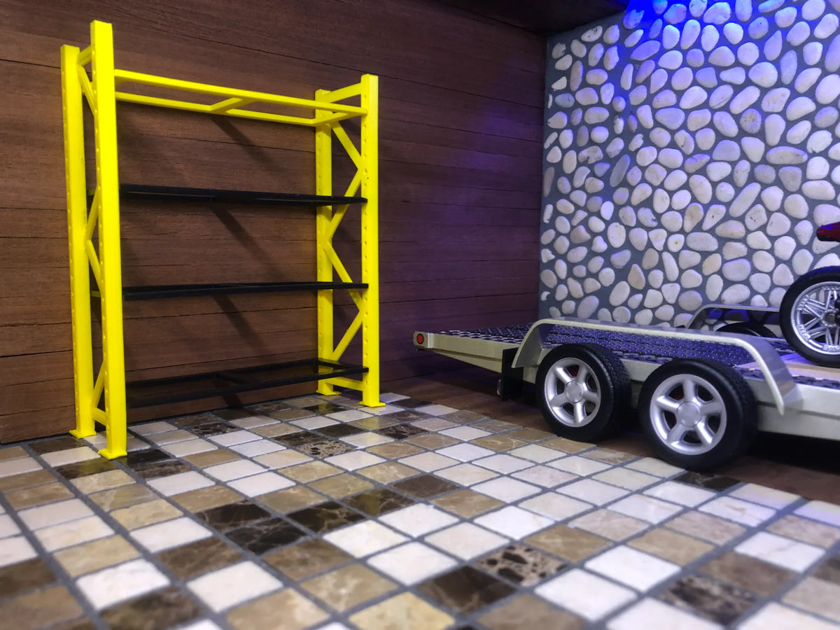 Diorama miniature de garage avec pneus et étagères - Auto Print