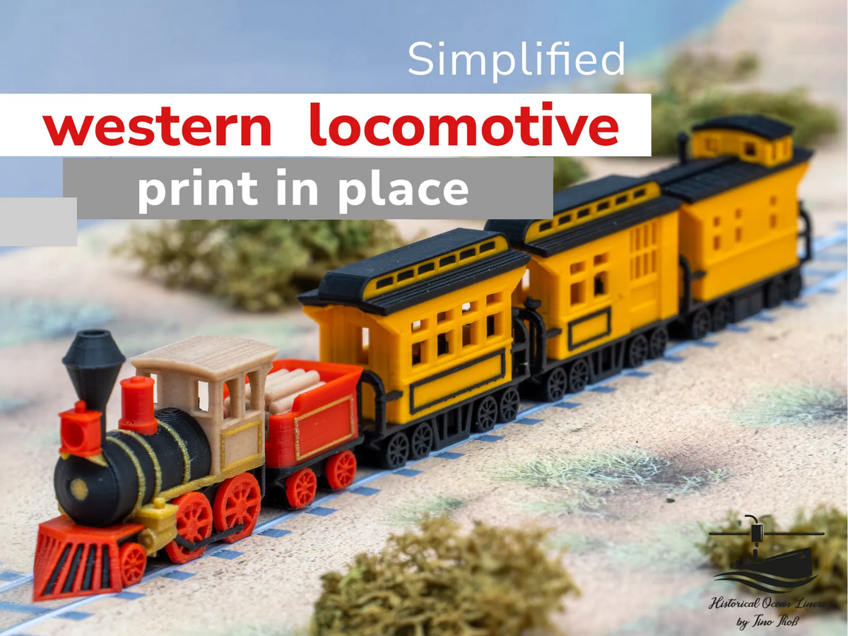 Locomotive western simplifiée à imprimer en place - Maquette Print
