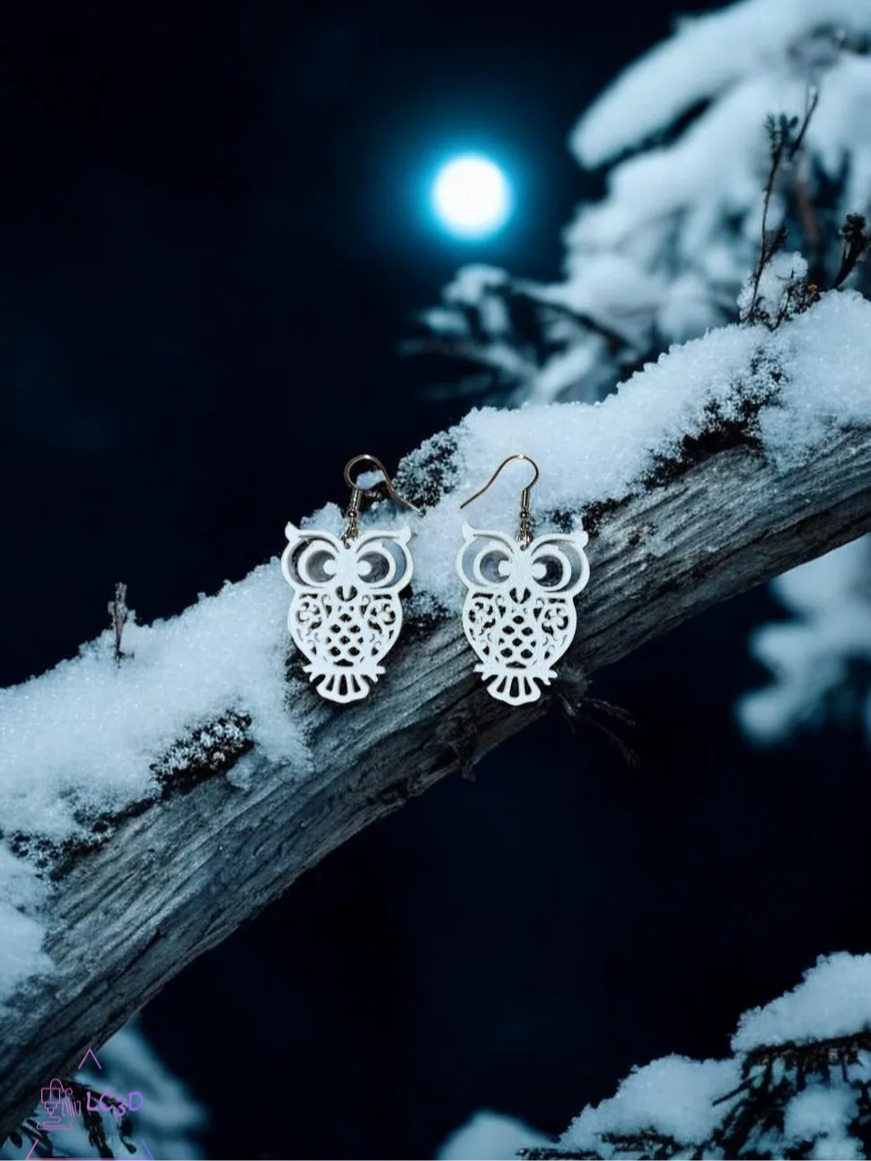 Boucles d'oreilles hibou blanc - Bijoux Print
