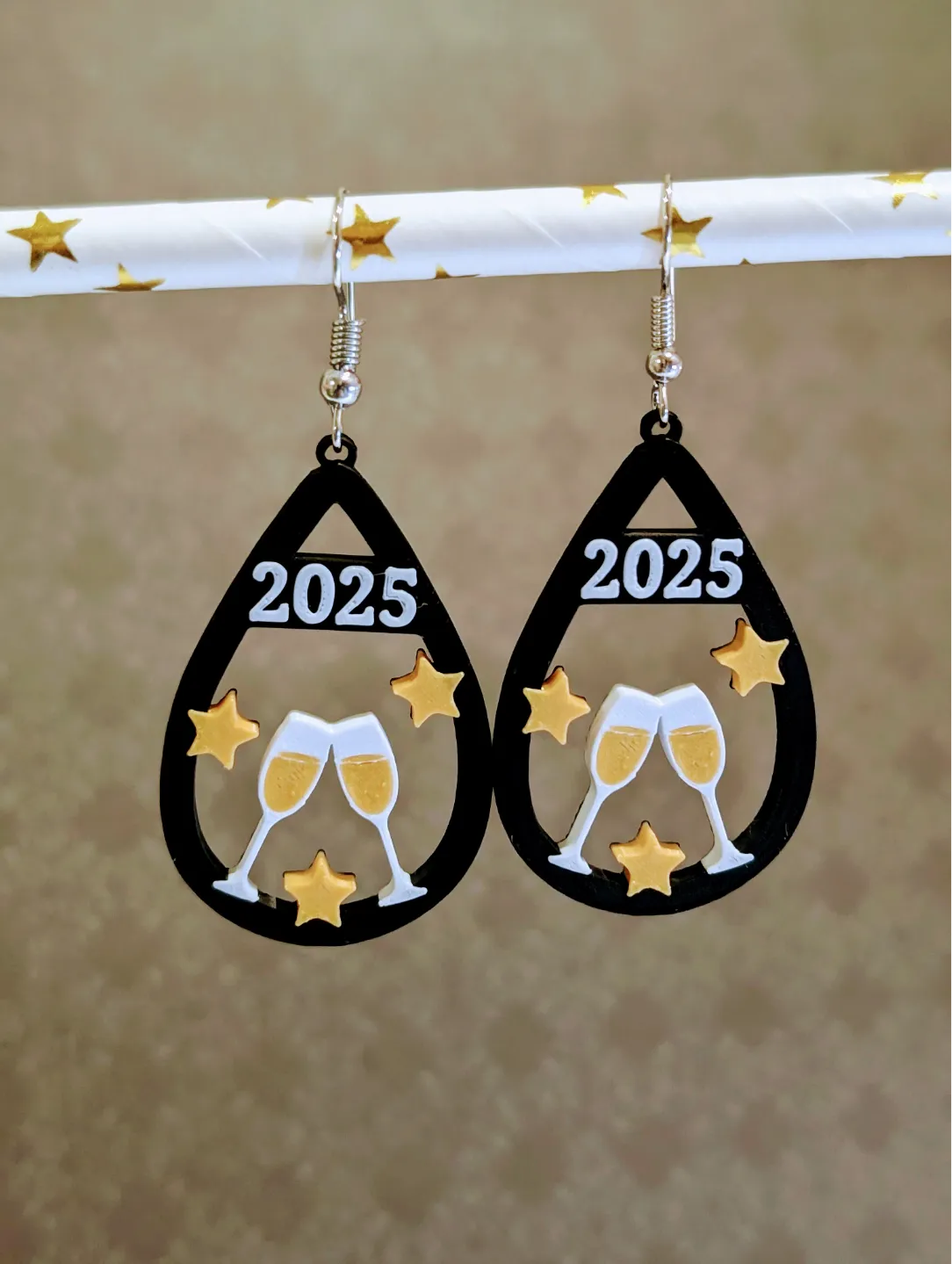 Boucles d'oreilles Nouvel An 2025 - versions 0,2 mm et 0,4 mm - Fêtes Print
